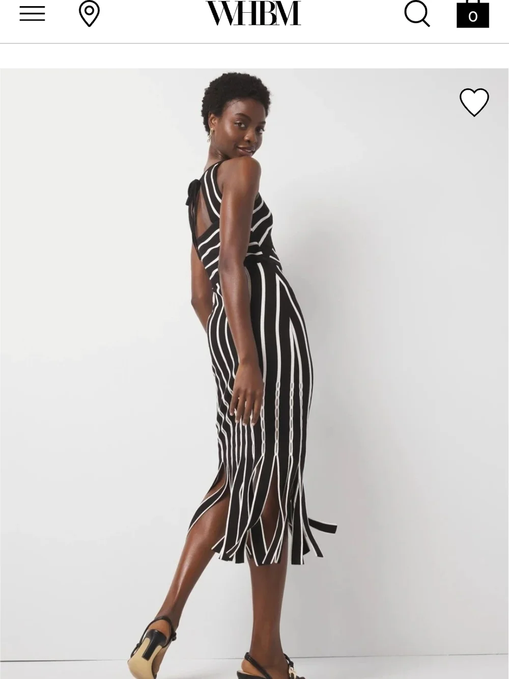 White House Black Market Black and White Striped Fringe Midi Dress - Picture 3 of 6